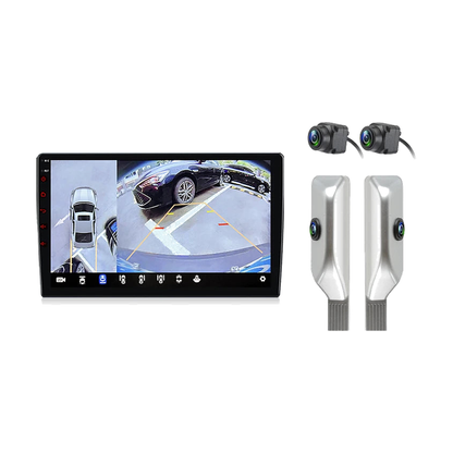 V1 Plus 9 inch head unit with 360 view cameras and silver mirror camera housings, for BMW 3 Series E46