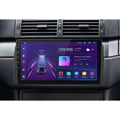 9 inch Android head unit fitted in the dashboard below the air vents, for BMW 3 Series E46