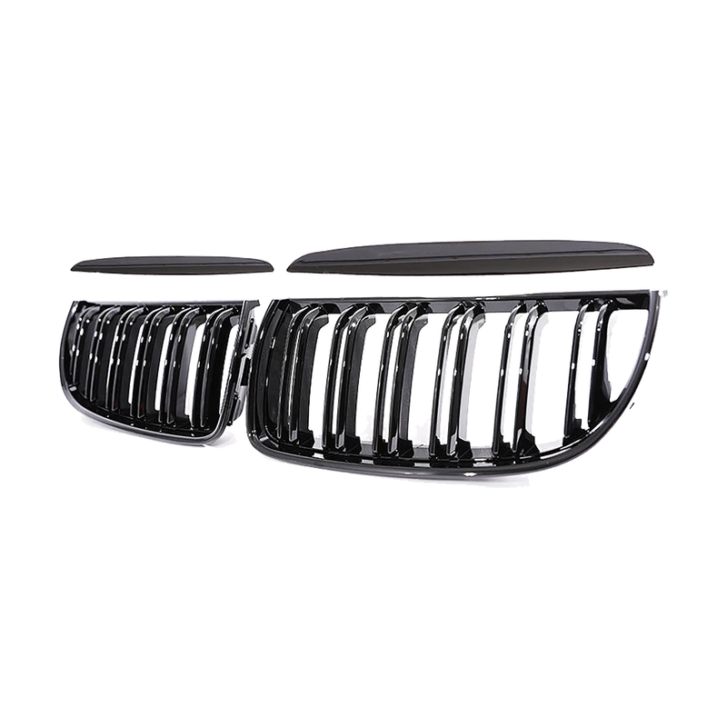 Gloss black dual-slat kidney grille pair for BMW 3 Series E90 / E91 Pre-LCI (2005-2008)
