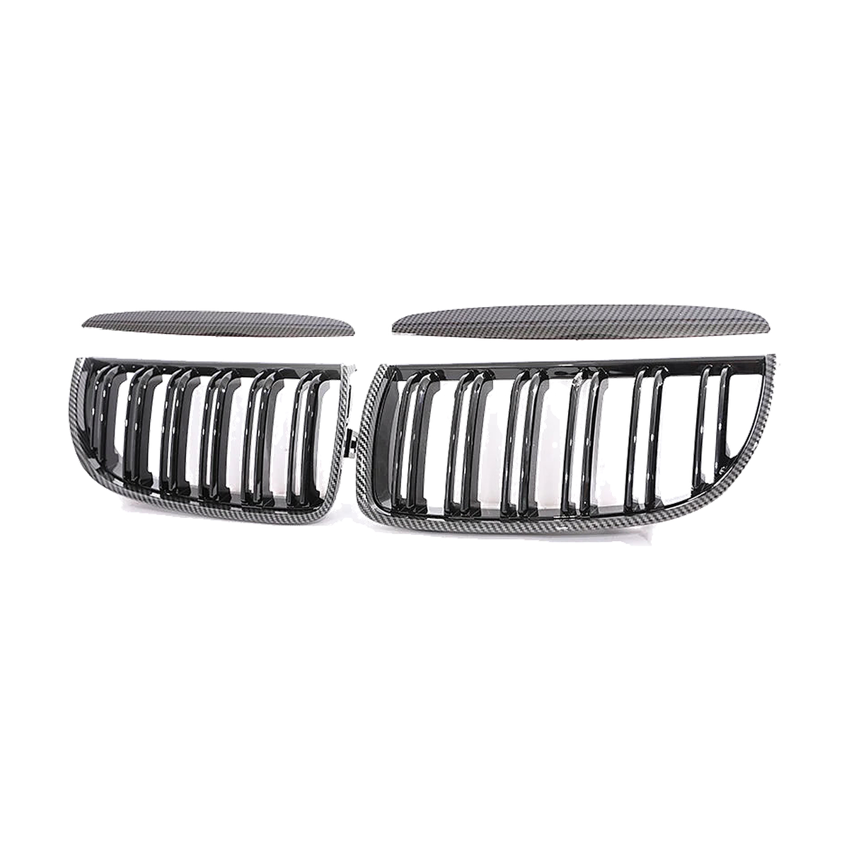 Carbon fiber frame gloss black kidney grille pair for BMW 3 Series E90 / E91 Pre-LCI (2005-2008)
