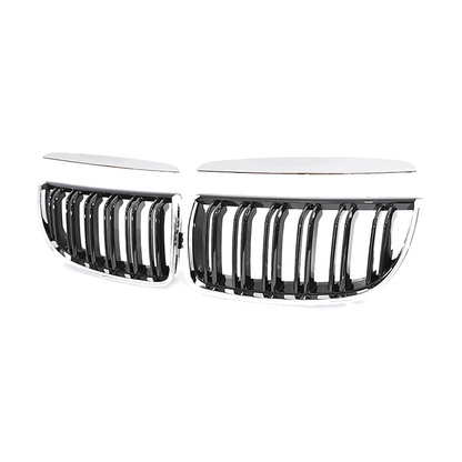 Chrome frame gloss black kidney grille pair for BMW 3 Series E90 / E91 Pre-LCI (2005-2008)