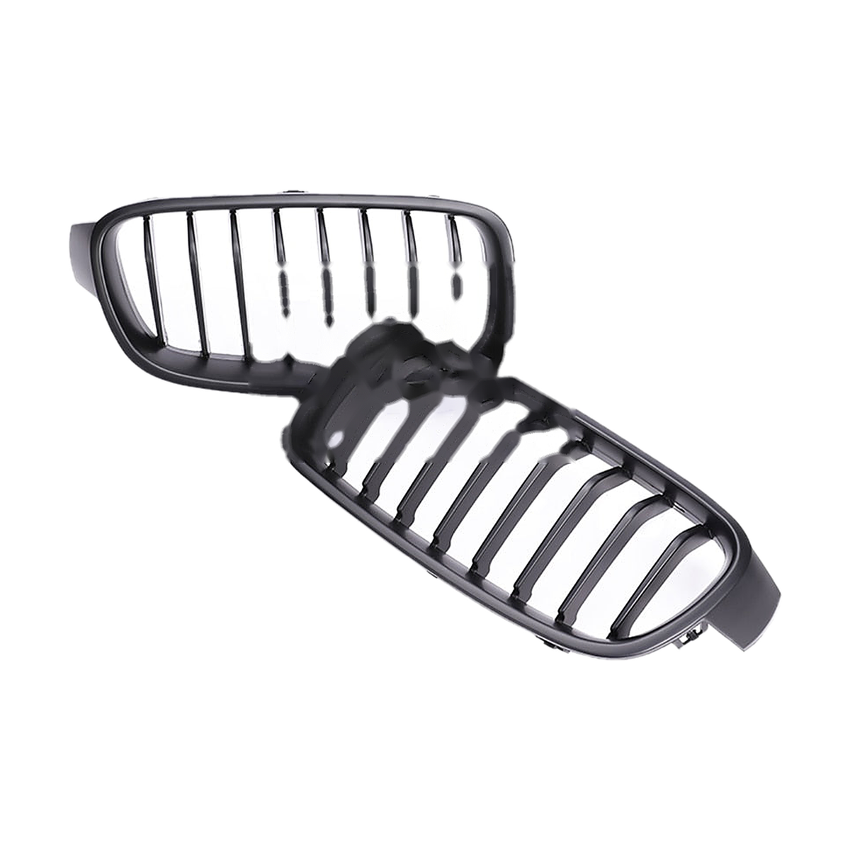 Single 8 slat kidney grille pair, matte black, angled view, for BMW 3 Series F30 / F31 / F35 (2011-2019)