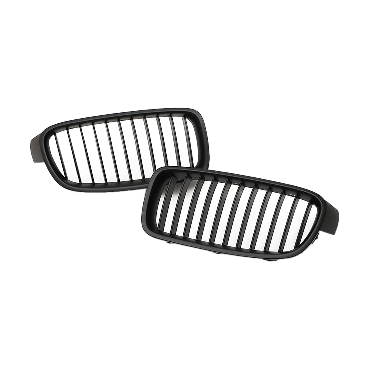 Single 11 slat kidney grille pair, matte black, front view, for BMW 3 Series F30 / F31 / F35 (2011-2019)