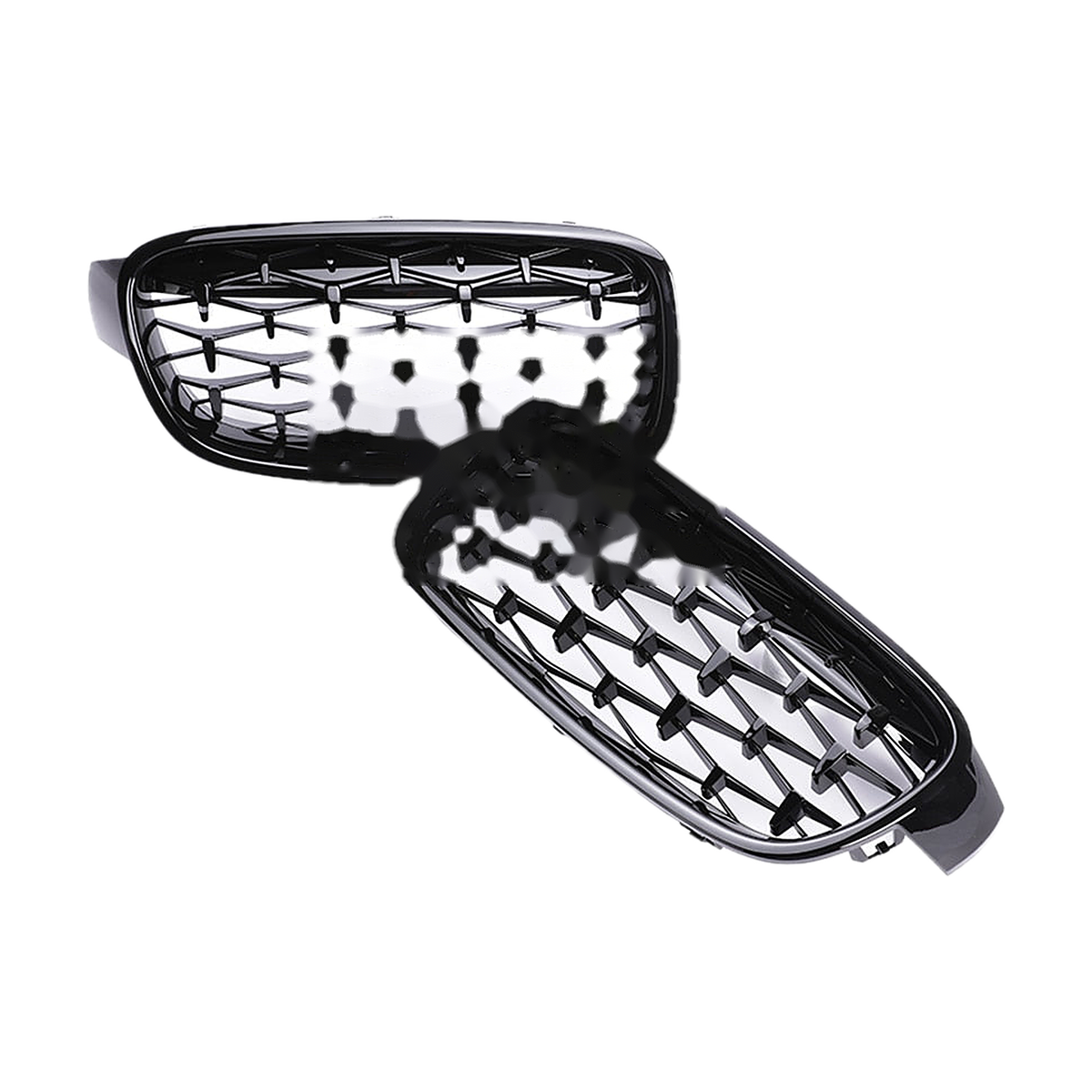 All black diamond mesh kidney grille pair, gloss finish, for BMW 3 Series F30 / F31 / F35 (2011-2019)