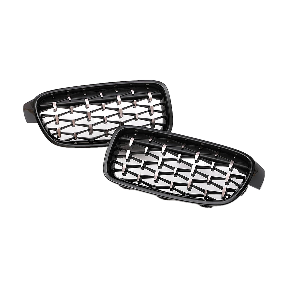 Diamond mesh kidney grille pair, black with chrome trim, for BMW 3 Series F30 / F31 / F35 (2011-2019)