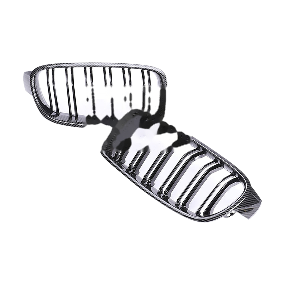 Dual slat kidney grille pair, carbon fiber pattern, for BMW 3 Series F30 / F31 / F35 (2011-2019)