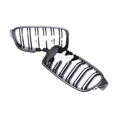 Dual slat kidney grille pair, carbon fiber pattern, for BMW 3 Series F30 / F31 / F35 (2011-2019)
