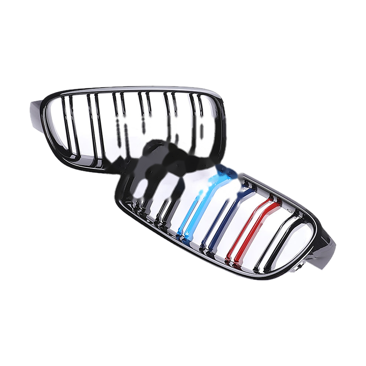 Dual slat kidney grille pair, gloss black with M color stripes, for BMW 3 Series F30 / F31 / F35 (2011-2019)