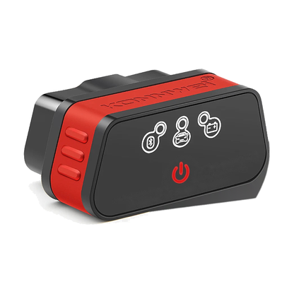 Konnwei KW901 Bluetooth 5.0 OBD2 scanner in red, angled view, universal fit for BMW