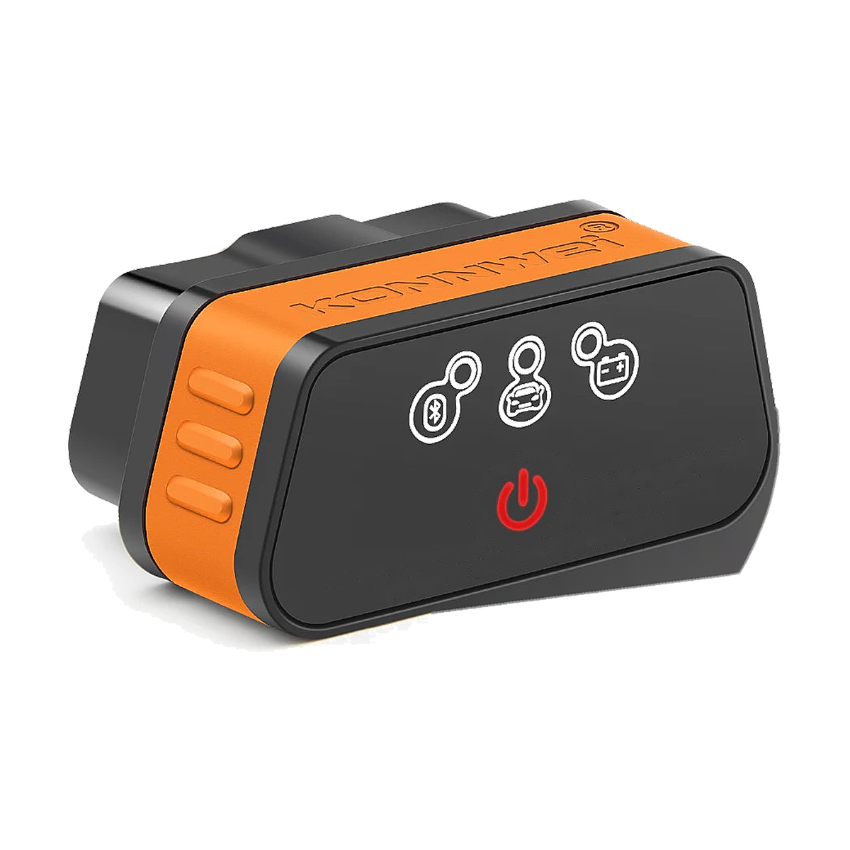 Konnwei KW901 Bluetooth 5.0 OBD2 scanner in orange, angled view, universal fit for BMW