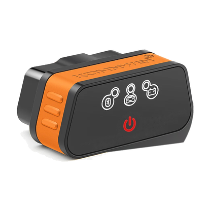 Konnwei KW901 Bluetooth 5.0 OBD2 scanner in orange, angled view, universal fit for BMW