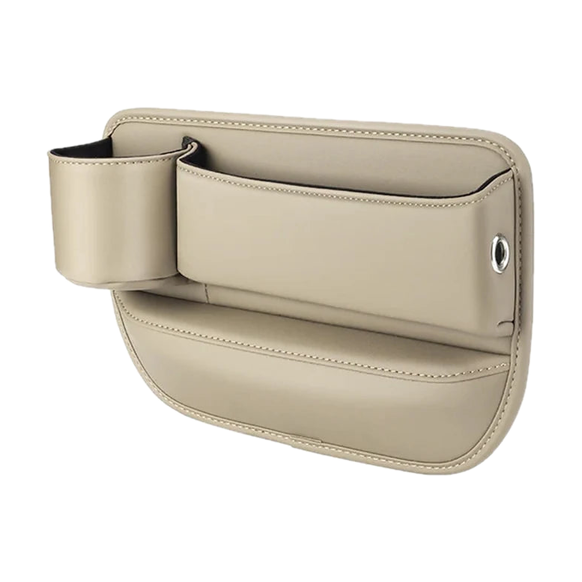 Beige leather seat gap storage box with cup holder, left side, for BMW