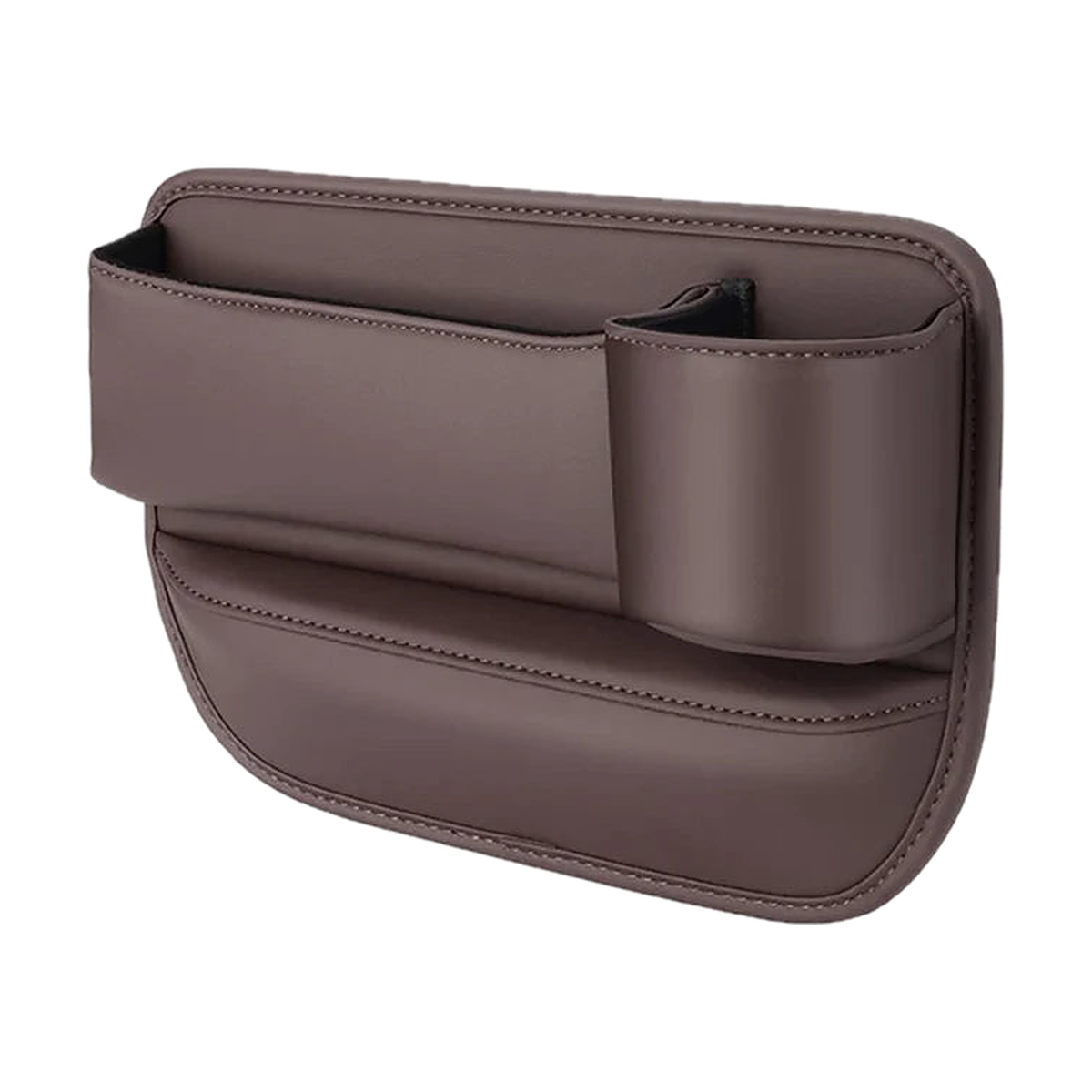 Brown leather seat gap storage box with cup holder, right side, for BMW