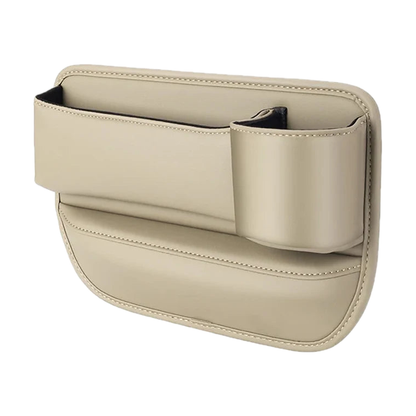 Beige leather seat gap storage box with cup holder, right side, for BMW