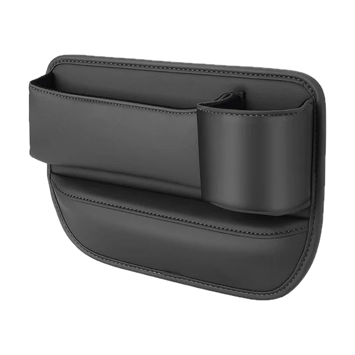 Black leather seat gap storage box with cup holder, right side, for BMW