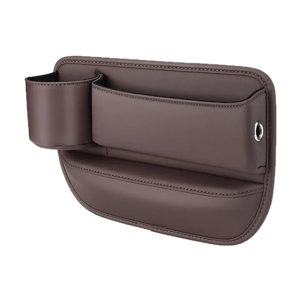 Brown leather seat gap storage box with cup holder, left side, for BMW