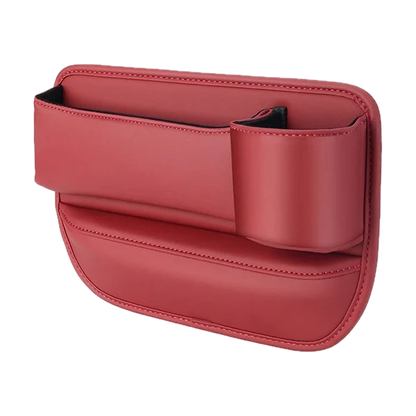 Red leather seat gap storage box with cup holder, right side, for BMW
