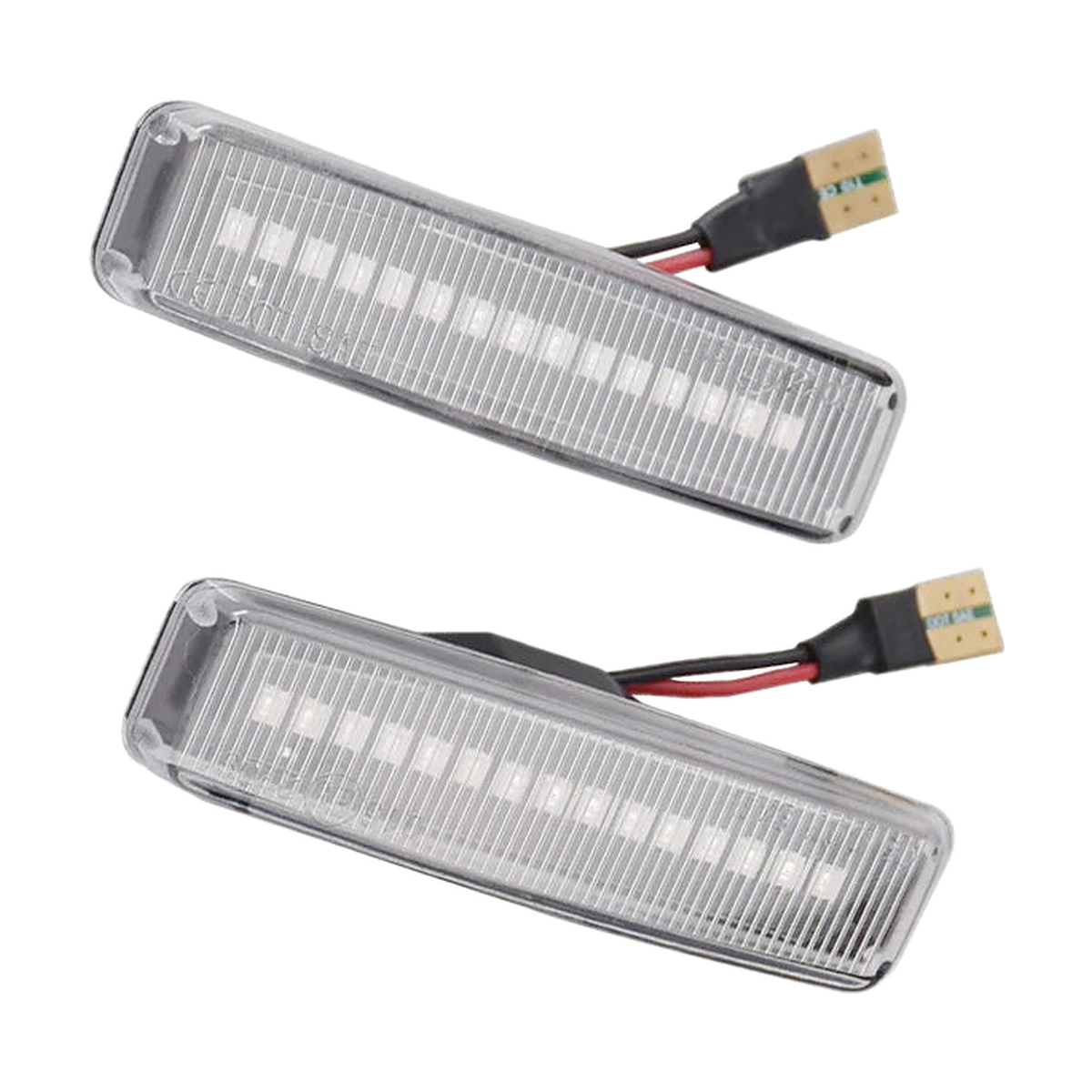 Clear lens sequential LED side indicators pair with wiring, angled view, for BMW 5 Series E39 1995 2003