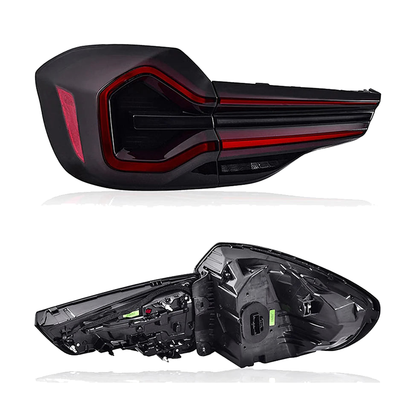 LED tail light rear housing with wiring harness for BMW X3 G01 / G08, angled view