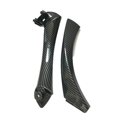 Carbon fiber look right interior door pull handle with outer cover, both pieces, for BMW E90 / E91 / E92