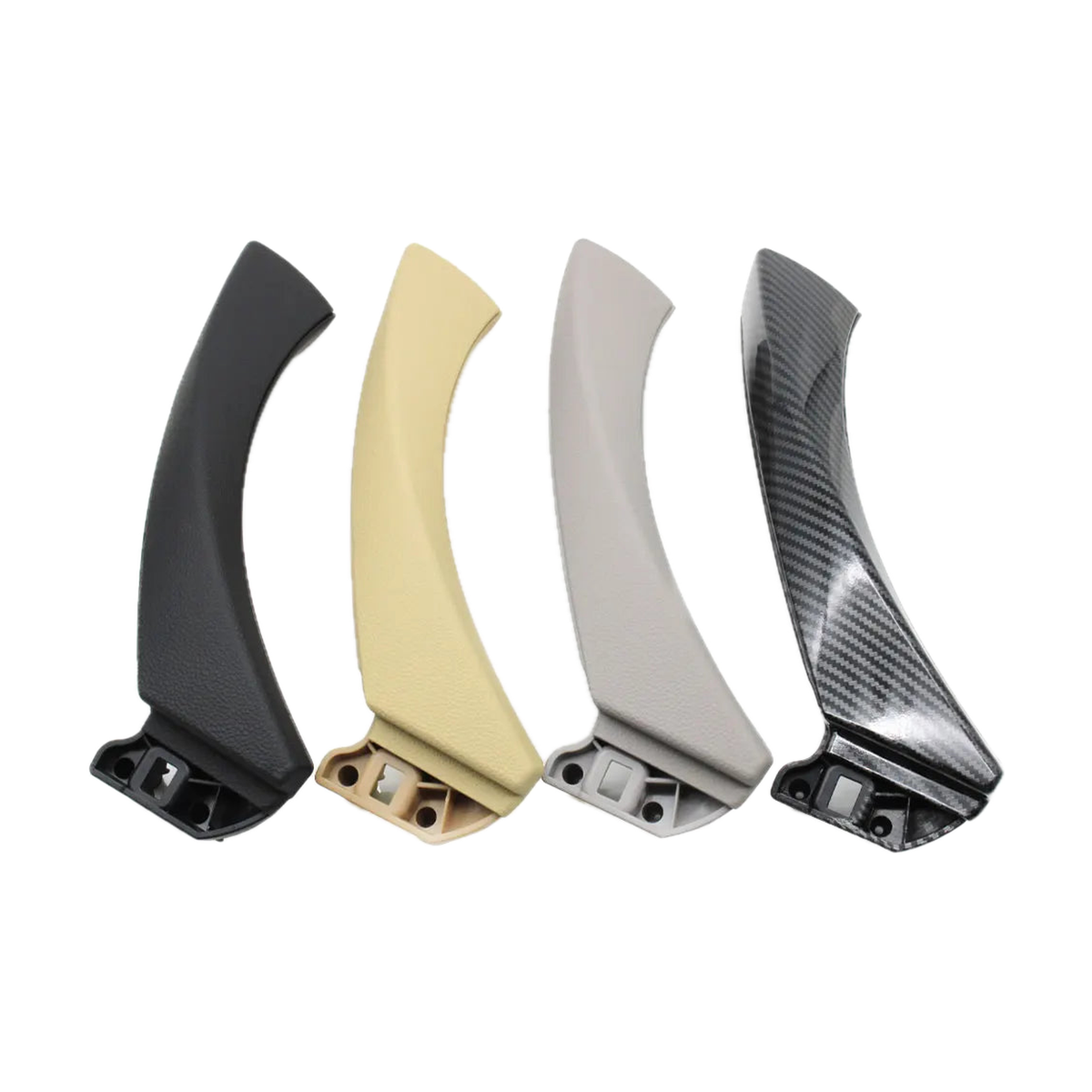 Door pull handles in black, beige, gray and carbon fiber look, front view, for BMW E90 / E91 / E92