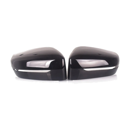 Gloss black mirror caps pair, top view, for BMW 3/5/6/7/8 Series G20, G30, G11, LHD (2016-2020)
