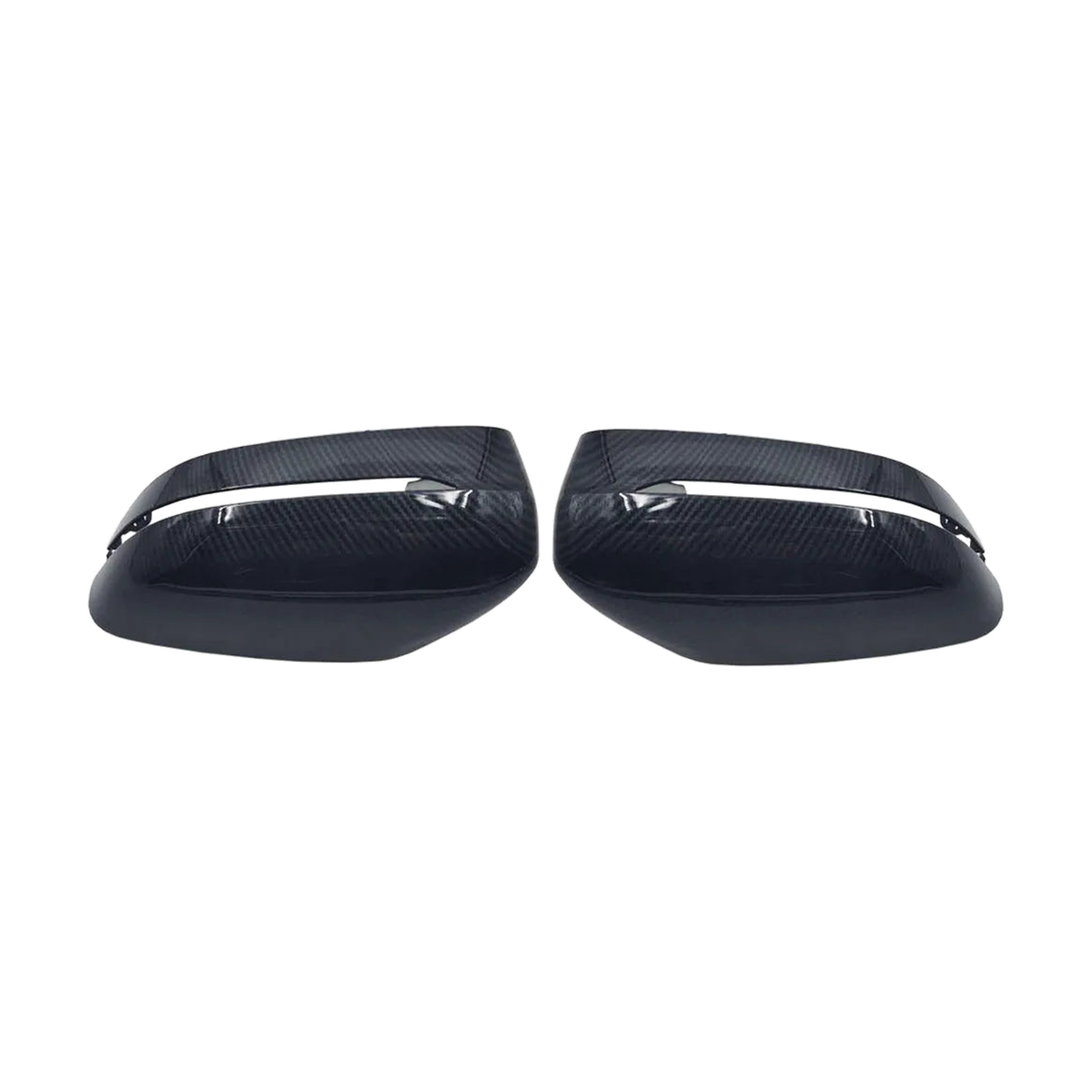 Carbon fiber look mirror caps pair, top view, for BMW 3/5/6/7/8 Series G20, G30, G11, LHD (2016-2020)