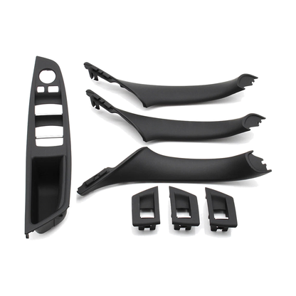 Black door pull handle and armrest trim set, left hand drive, full set view, for BMW 5 Series F10 / F11