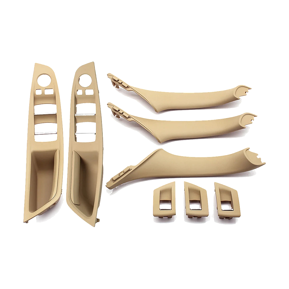 Beige door handle trim set with both LHD and RHD driver armrest panels, for BMW 5 Series F10 / F11