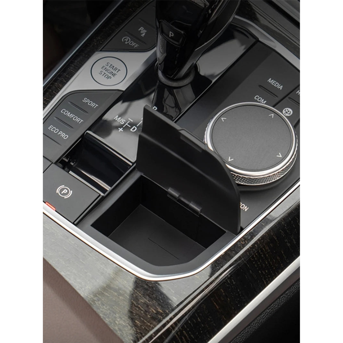 Centre console storage tray installed in BMW centre console, for BMW G20, G26, F40, F44, X3 G01, X5 G05 (2018-2023)
