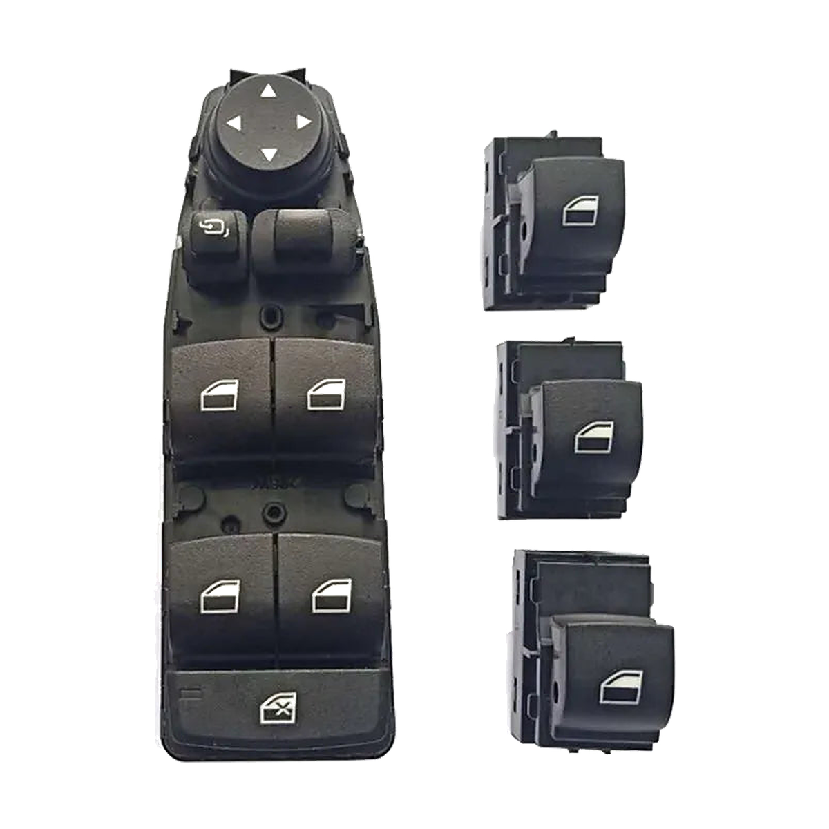 Window switch master panel with 3 single switches, black finish, for BMW F-Series F20, F30, F10, F25, F01 (LHD/RHD)