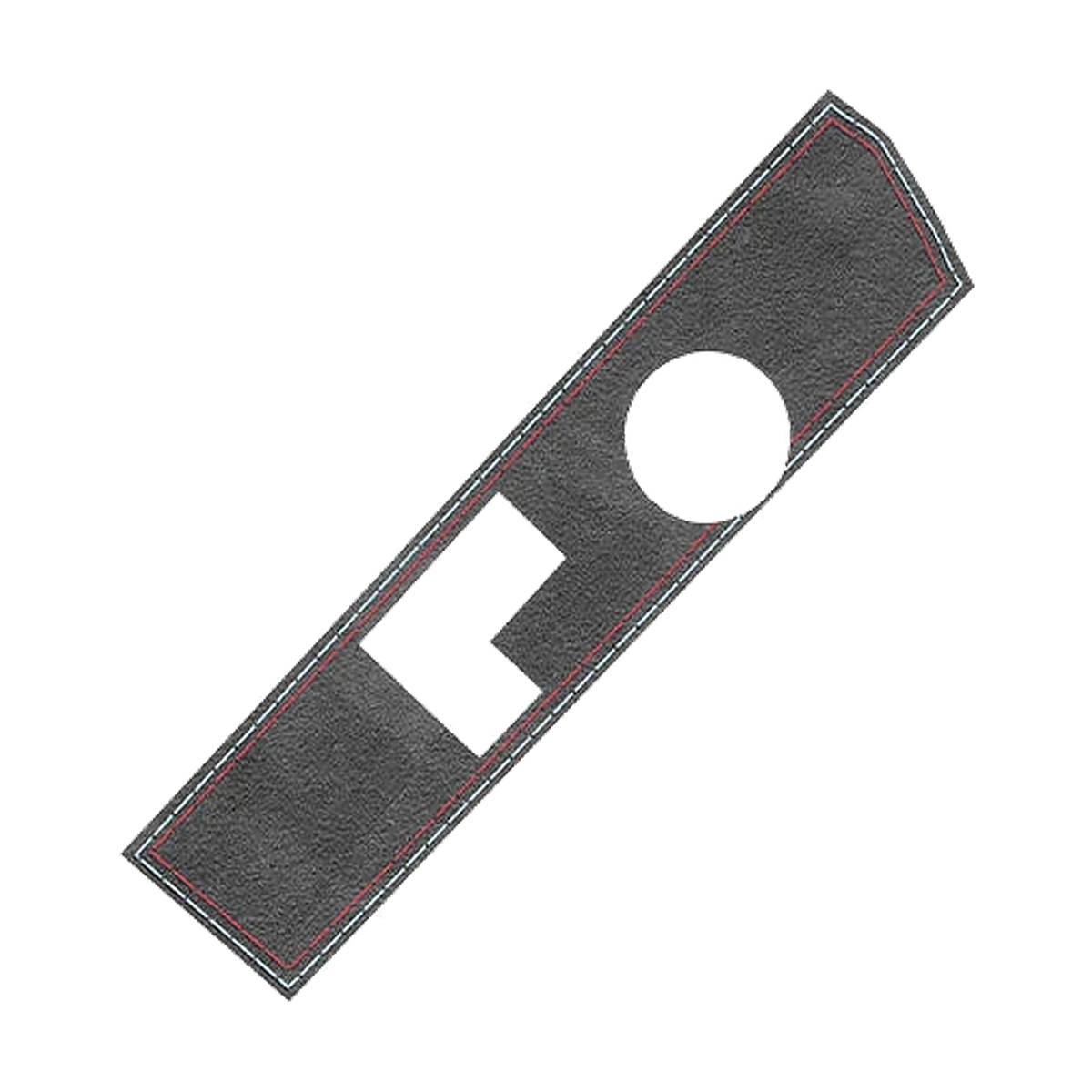 Black suede gear shift panel cover with red and blue stitching, right hand drive, flat view, for BMW G20 / G22 / G01 / G05