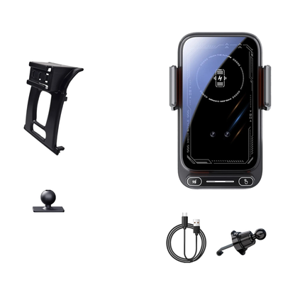 Black dash bracket, ball mount, auto clamp 15W wireless charging holder, cable and vent clip for BMW F30 / F31