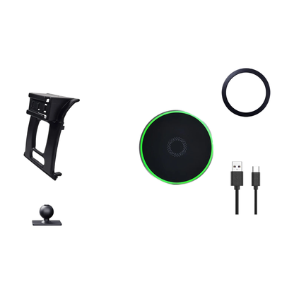 Black dash bracket, ball mount, magnetic 15W wireless charger, metal ring and USB C cable for BMW F30 / F31