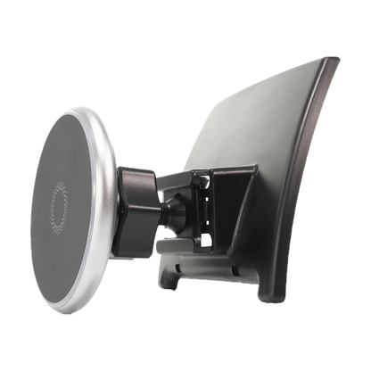 Magnetic wireless charger fitted on the black dash bracket, side view, for BMW F30 / F31