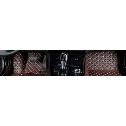 Coffee brown custom faux leather front floor mats fitted in a BMW 4 Series F32 / G22