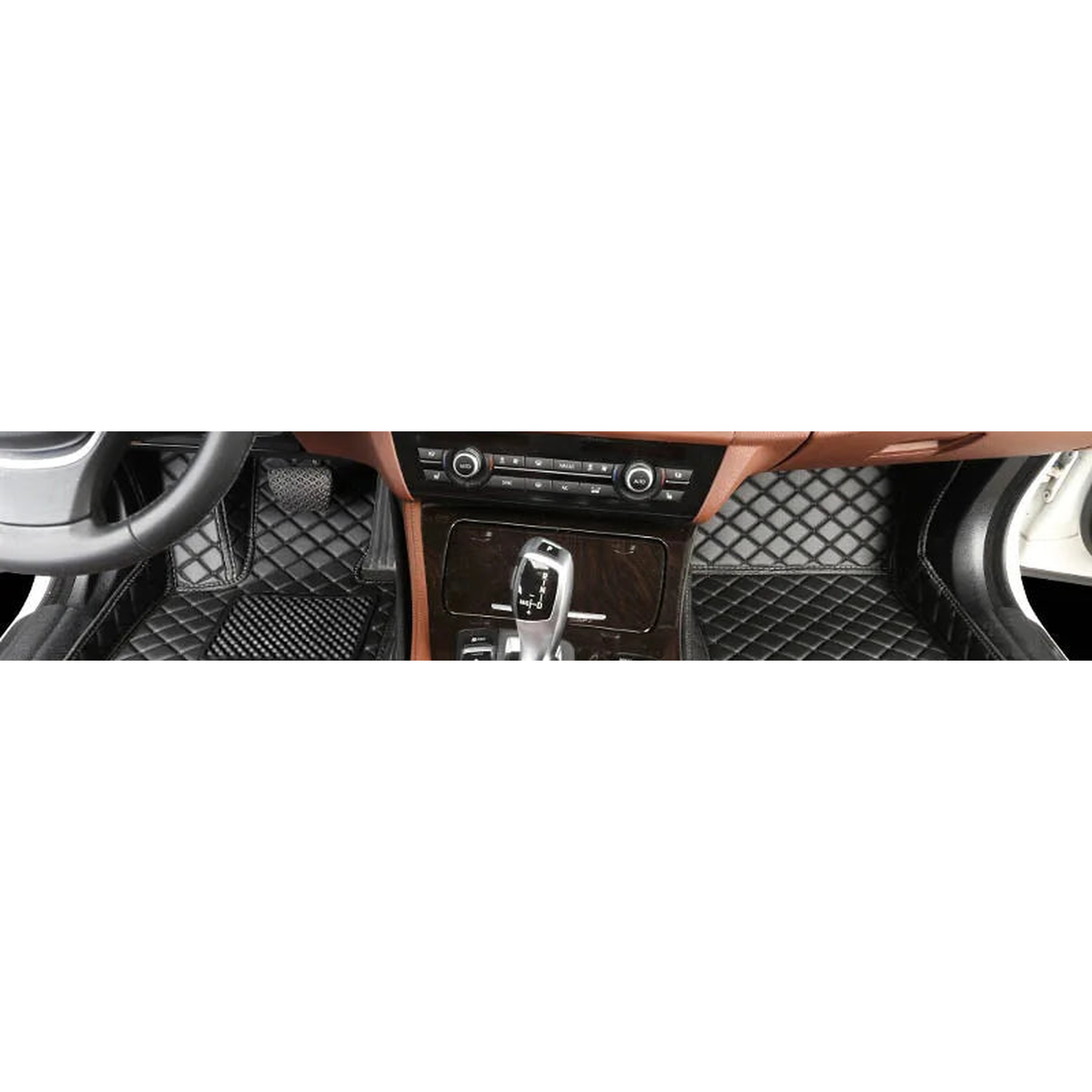 All black custom faux leather front floor mats fitted in a BMW 4 Series F32 / G22