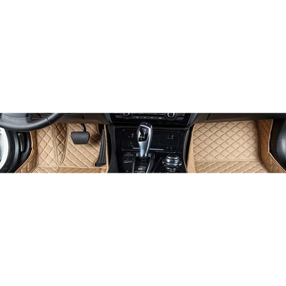 Beige custom faux leather front floor mats fitted in a BMW 4 Series F32 / G22