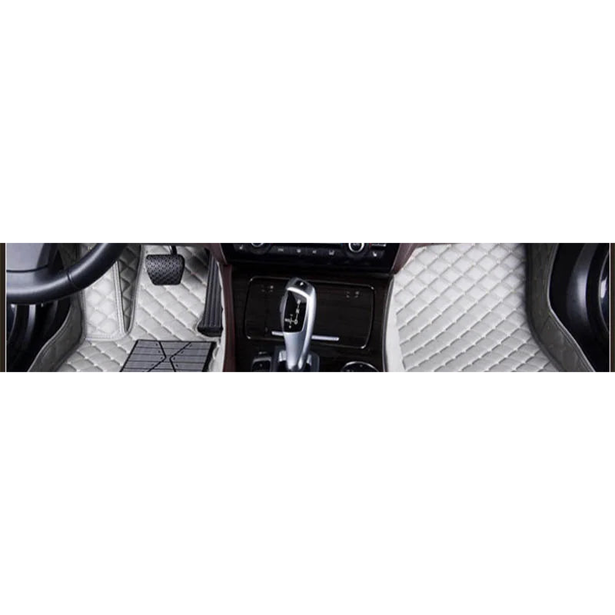 Light gray custom faux leather front floor mats fitted in a BMW 4 Series F32 / G22