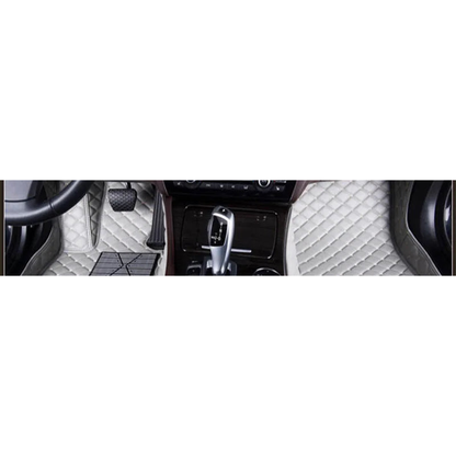 Light gray custom faux leather front floor mats fitted in a BMW 4 Series F32 / G22