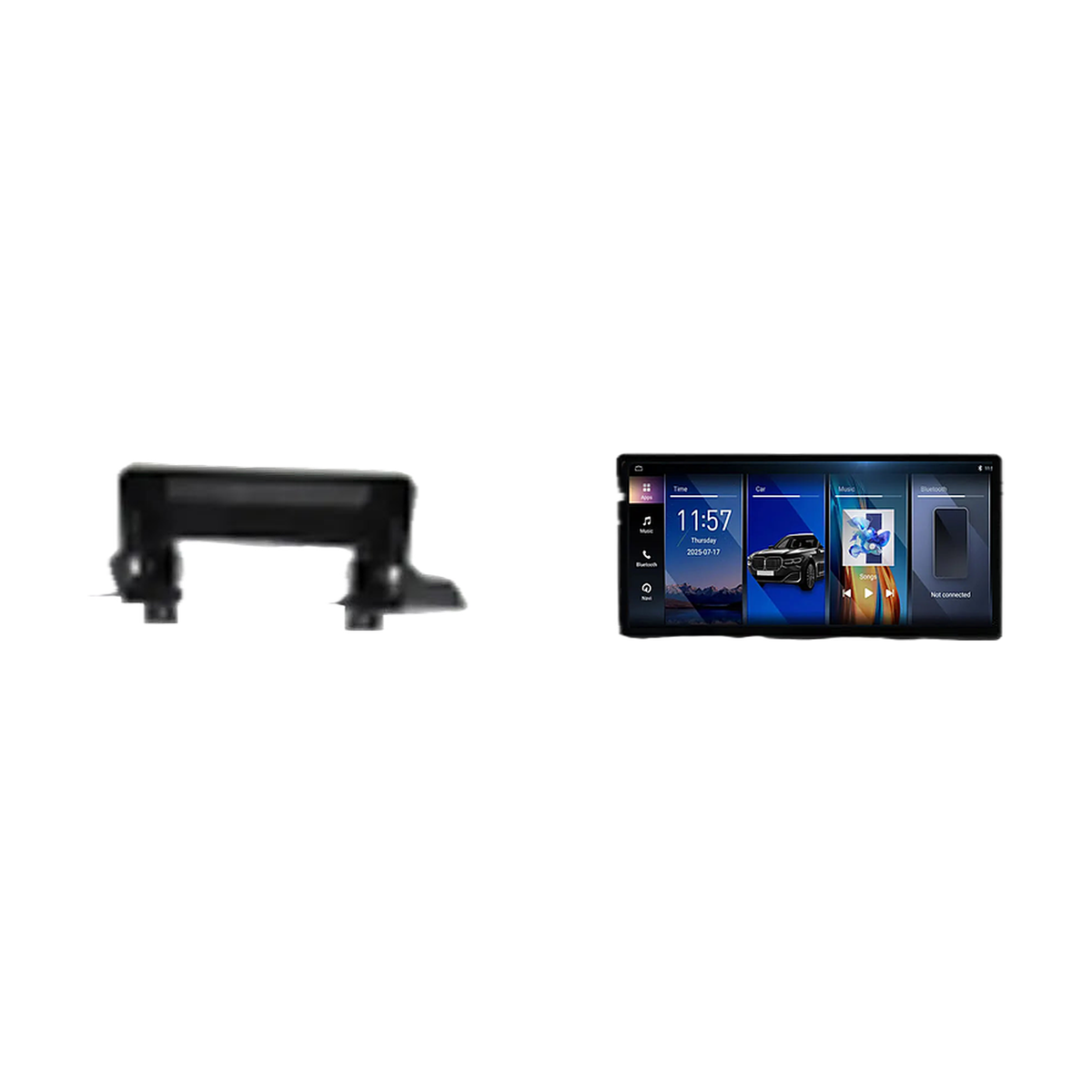 Android head unit and mount bracket with home screen app menu for BMW X3 G01 / X4 G02 NBT EVO 2018 to 2022, angled view