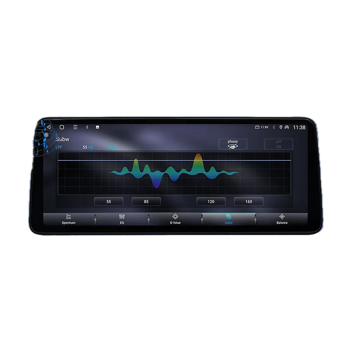 Android head unit screen showing audio equalizer settings for BMW X3 G01 / X4 G02 NBT EVO 2018 to 2022, side angle