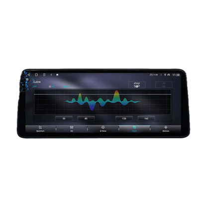 Android head unit screen showing audio equalizer settings for BMW X3 G01 / X4 G02 NBT EVO 2018 to 2022, side angle