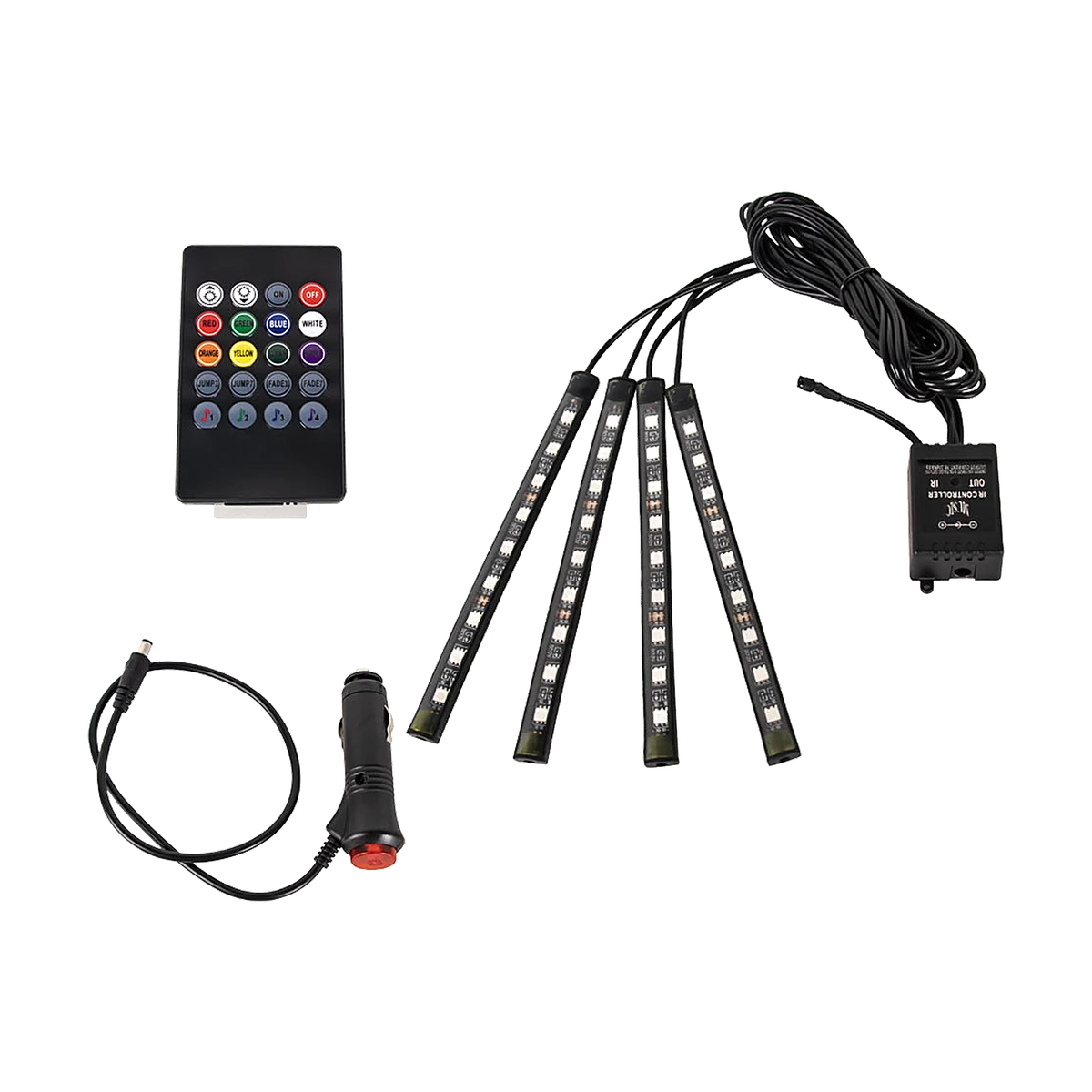 36 LED footwell ambient light strips with remote control, cigarette lighter powered, for BMW