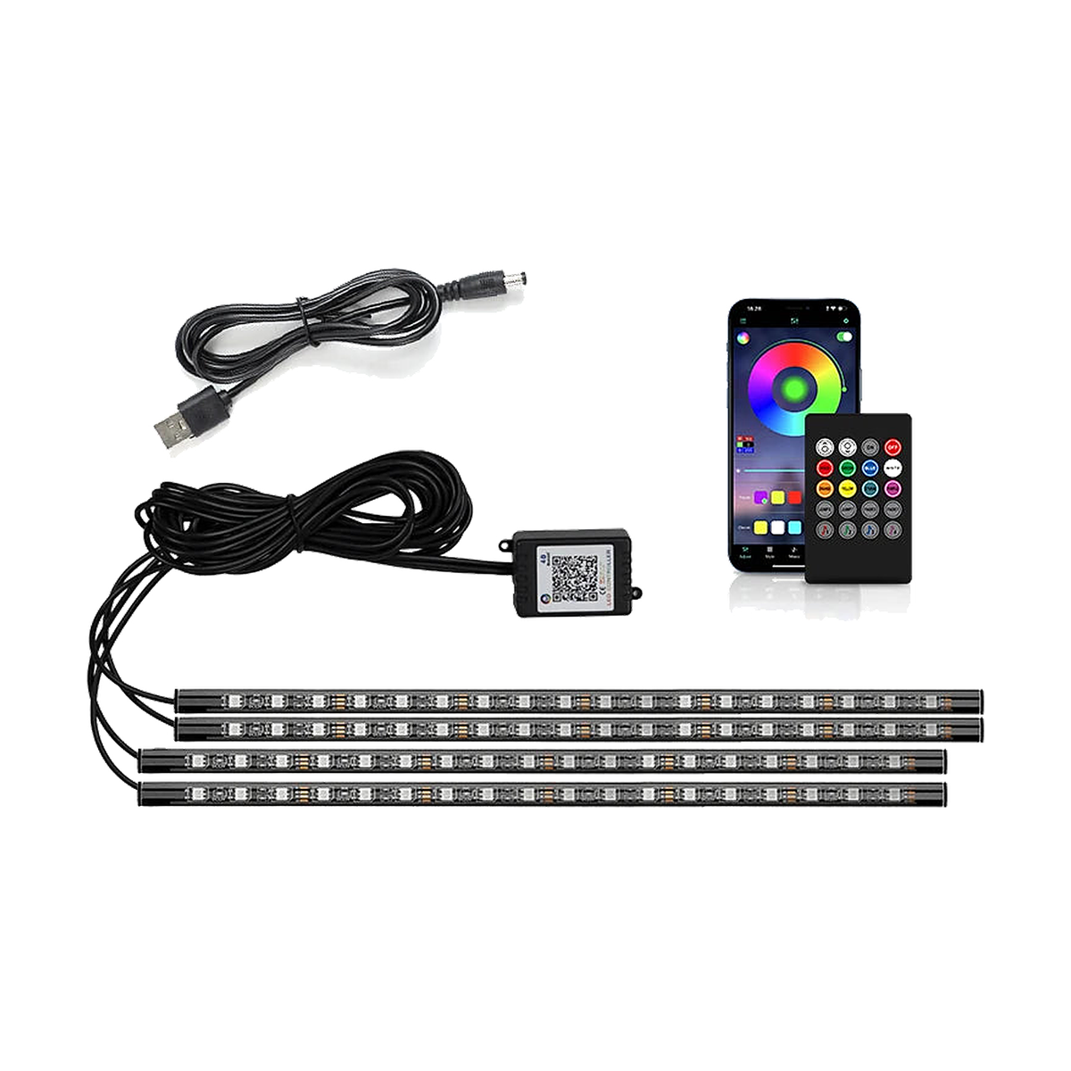 72 LED footwell ambient light strips, USB powered with app and remote control for BMW