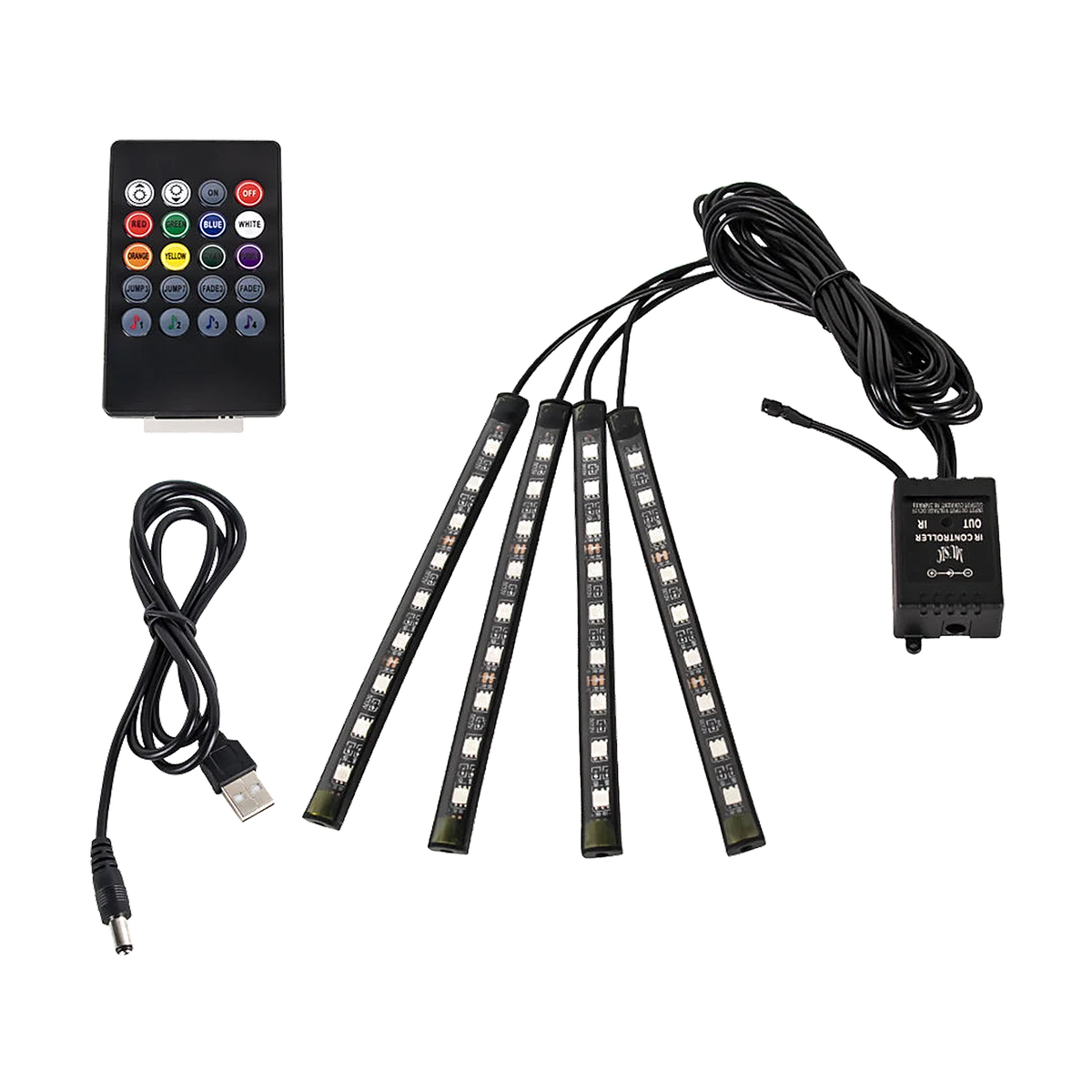 36 LED footwell ambient light strips with USB power and remote control for BMW