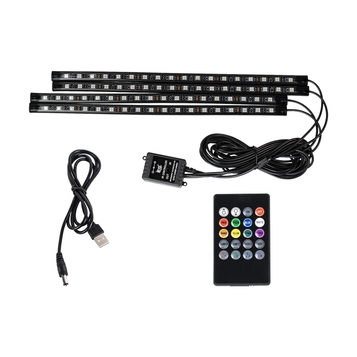 72 LED footwell ambient light strips with USB power and remote control for BMW