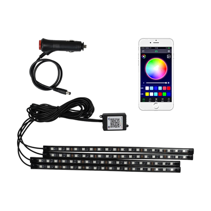 72 LED footwell ambient light strips with app control and cigarette lighter plug for BMW