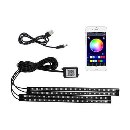 72 LED footwell ambient light strips with app control and USB plug for BMW