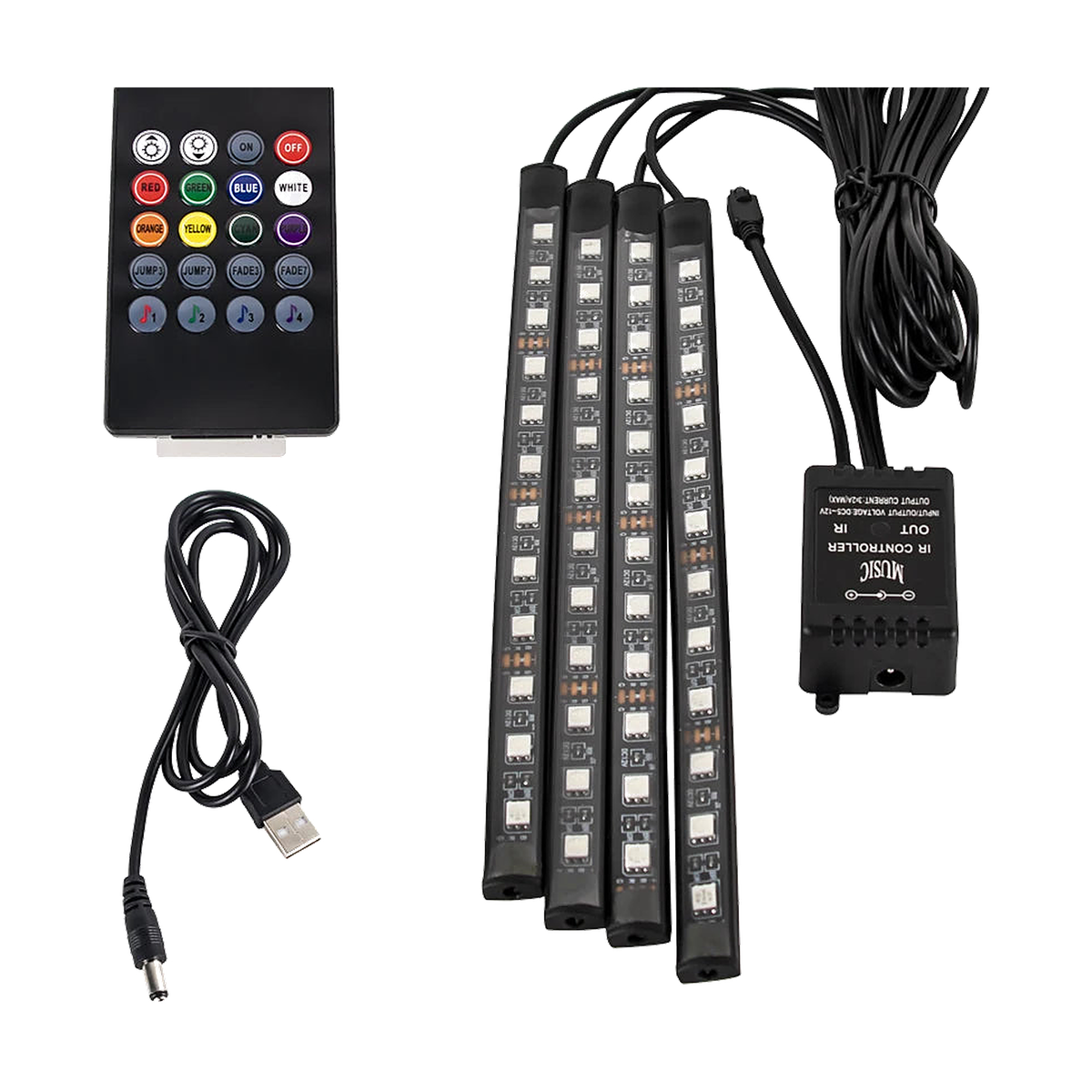 48 LED footwell ambient light strips with USB power and remote control for BMW